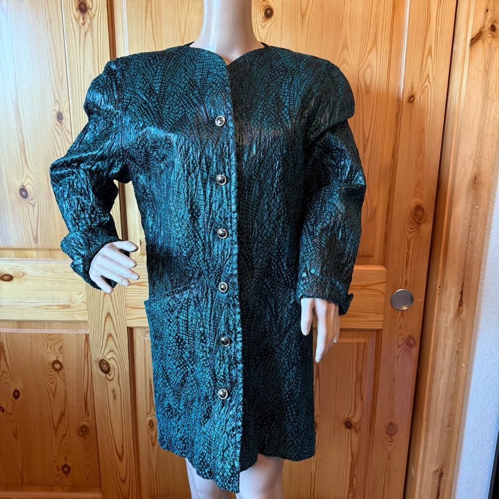 Vintage 80s Werner Graumann Pret a Porter Wool Silk Blend Coat M Green Black
